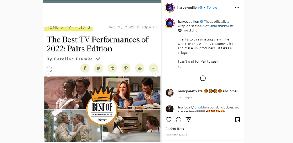 Harvey Guillen Series Wins The Best TV Performance of 2022 (Source: Instagram)